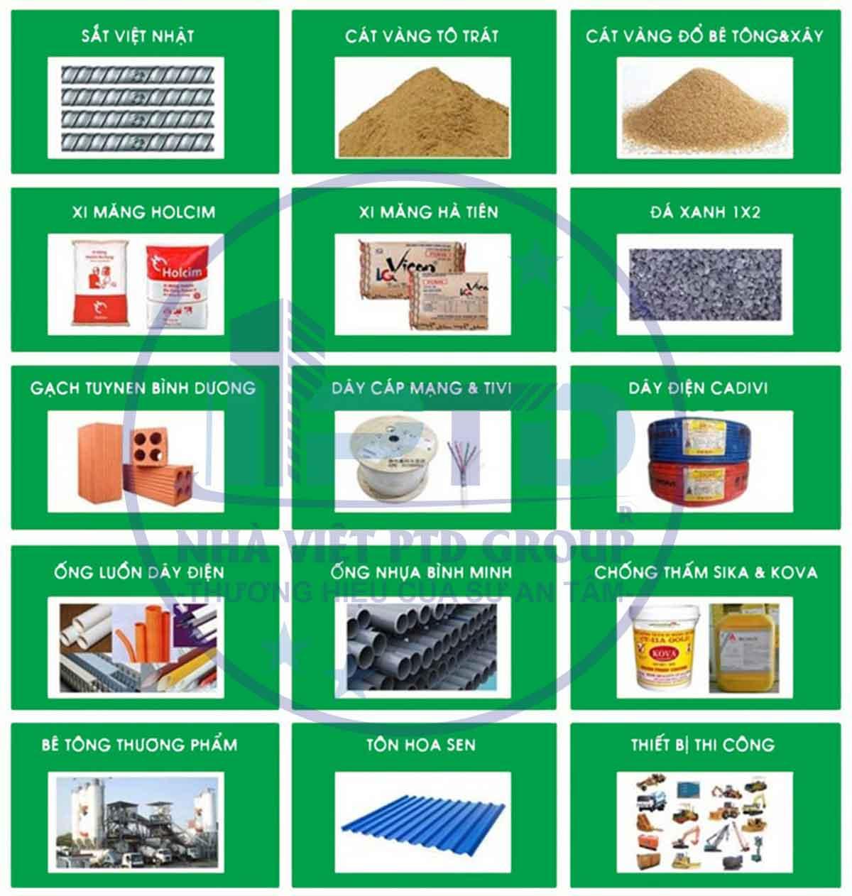 Vật tư xây thô nhà 3 tầng gồm xi măng, thép, cát...